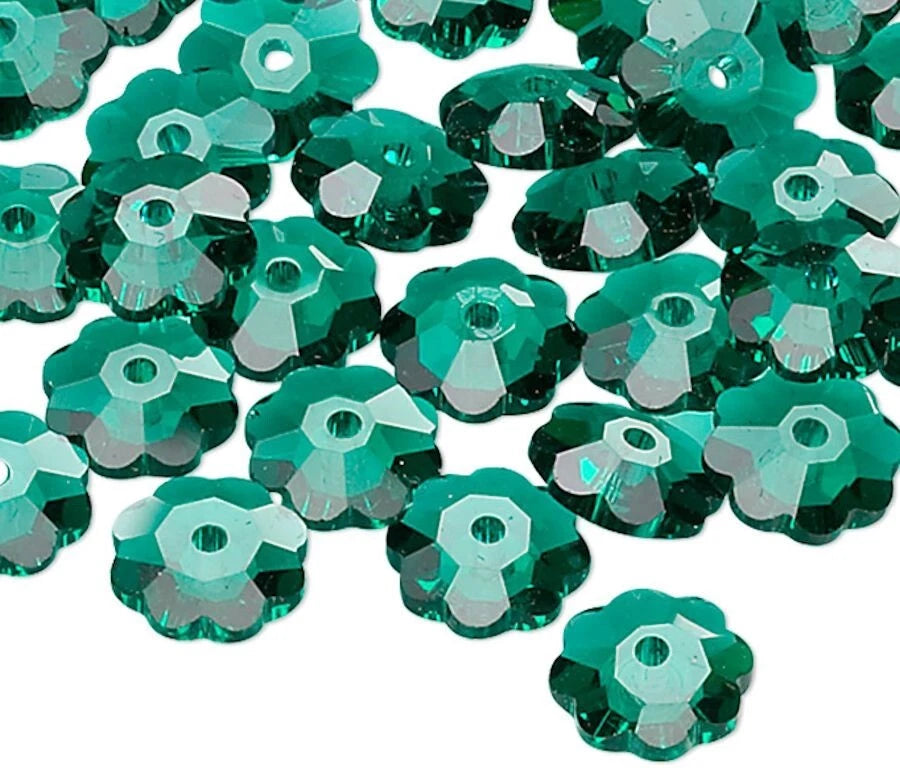 Swarovski Emerald Crystal Margarita Lochrose Flower Beads (3700), 6x2mm, 12 pcs