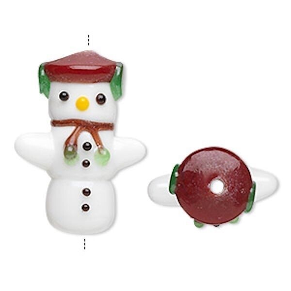 Lampwork Glass 26x20x13mm Hug Me Snowman Beads, 2 Beads