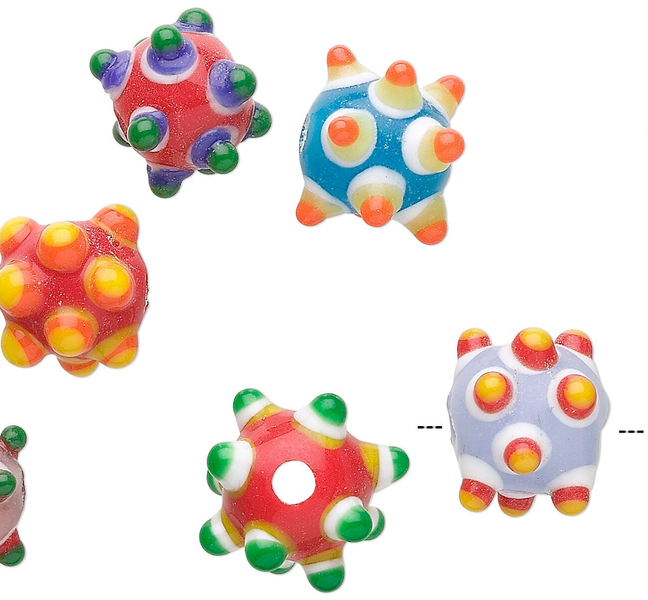 Lampwork Glass Assorted 10mm Bumpy Round Beads with 2.5mm Hole, 10 pcs