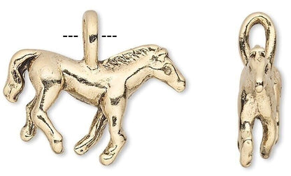 Antiqued Gold Plated Pewter 3D Horse Charms with Loop 20x13mm – 2 pcs