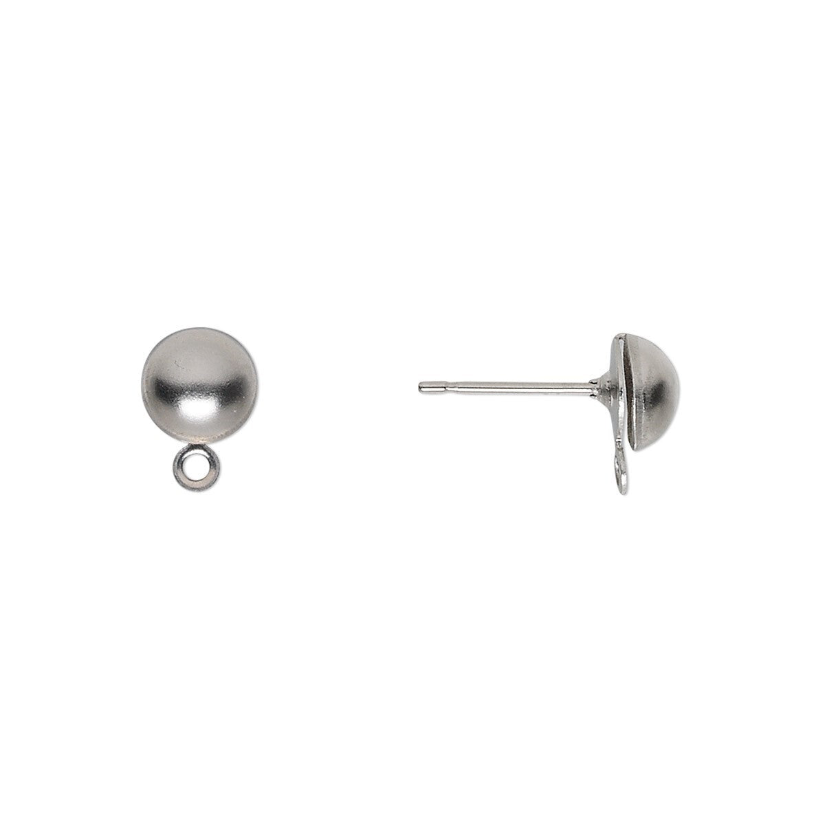 Pair of silver ball earrings on a white background