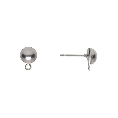 Pair of silver ball earrings on a white background