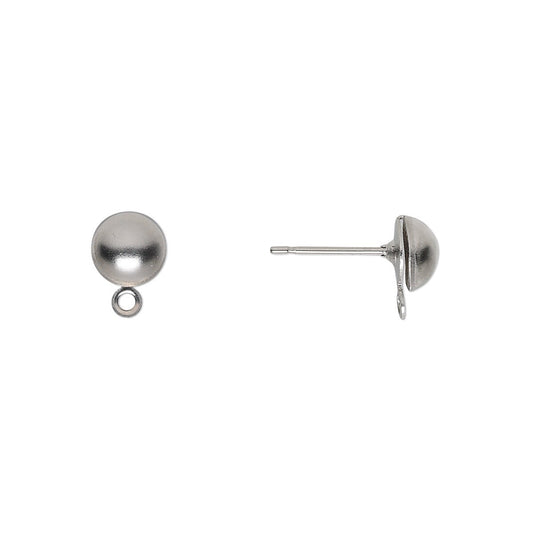 Pair of silver ball earrings on a white background