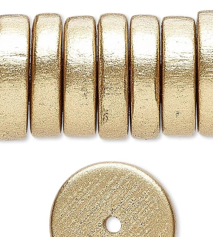 Metallic Gold Cheesewood Rondelle Disc Beads 15x4mm - 8 inch Strand