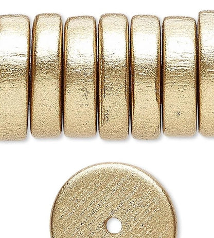 Metallic Gold Cheesewood Rondelle Disc Beads 15x4mm - 8 inch Strand