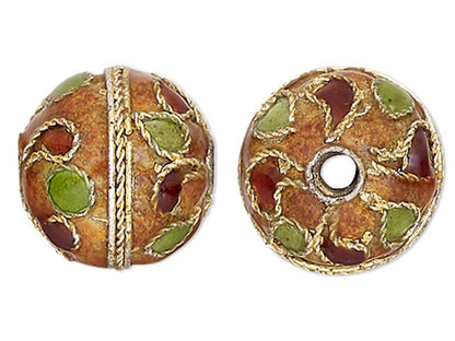 Brown & Green Cloisonné Round Beads 10mm, 4 pcs