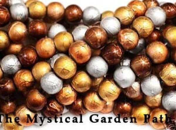 Silver Gold Copper Bronze Round Textured Glass Beads, 12mm, 1 Strand (approx. 34)