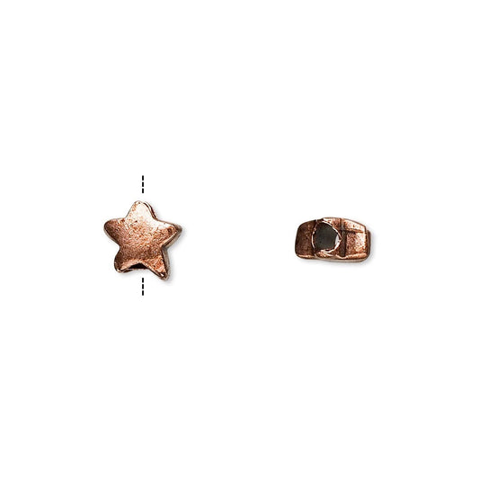 Antiqued Copper Plated Pewter Double-Sided Star Beads, 6x6mm, 10 pcs