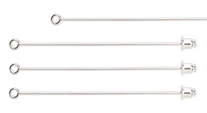 Silver Plated Brass Stick Pins with Loop & Clutch 2.5 inch, 18 Gauge