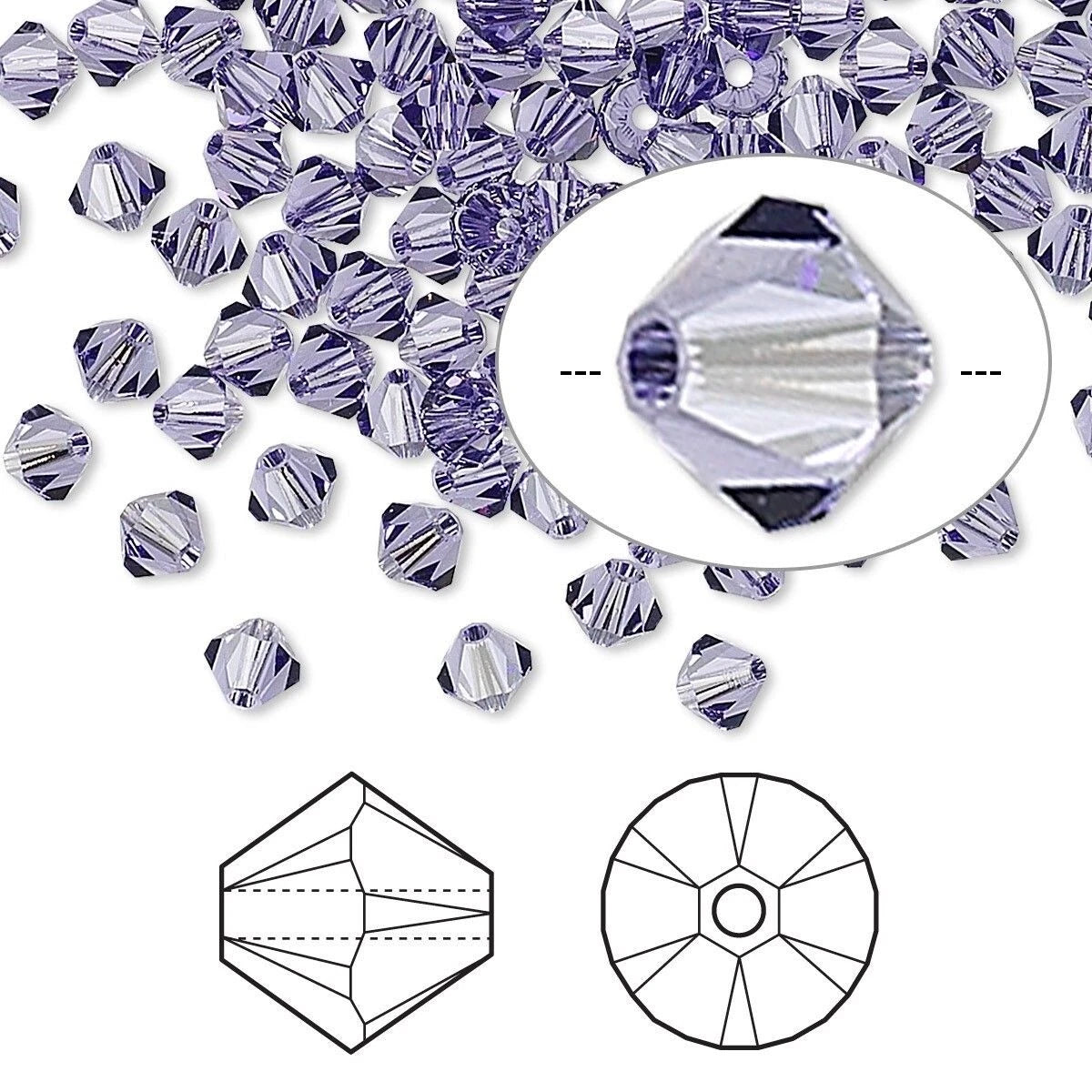 Swarovski Tanzanite Purple 5328 Bicone Beads, 4mm - 48 or 144 pcs