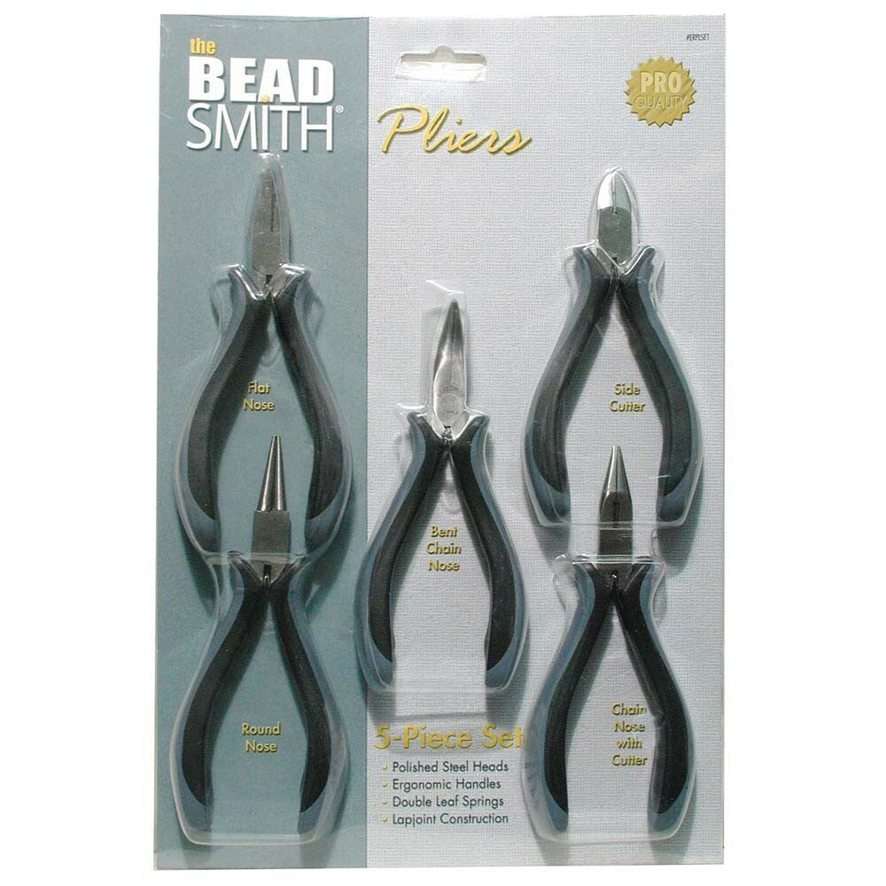 5-Piece Ergonomic Pliers Set, Bent Chain Nose, Flat Nose, Round Nose, Chain Nose & Side Cutter