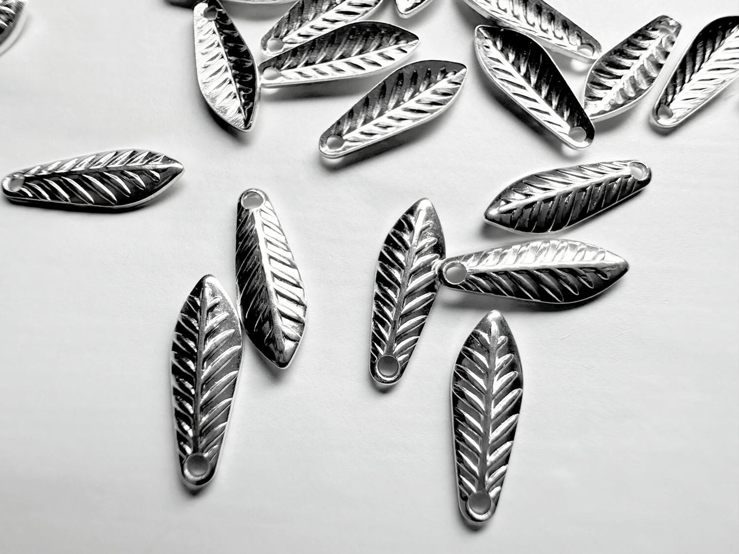 Silver Plated Brass Curved Leaf Drop Charms, 11.5x4mm, 144 pcs