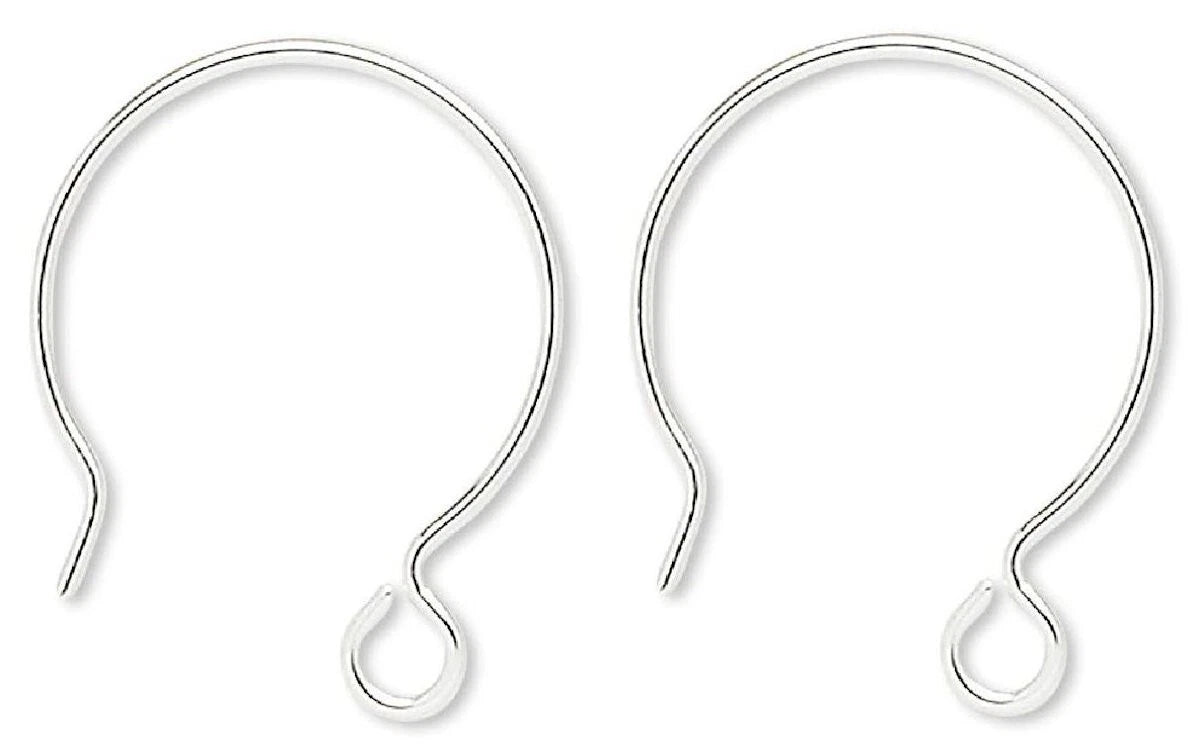 Sterling Silver French Hoop Ear Wires with Open Loop, 20x22mm, 21 Gauge, 2 Pairs
