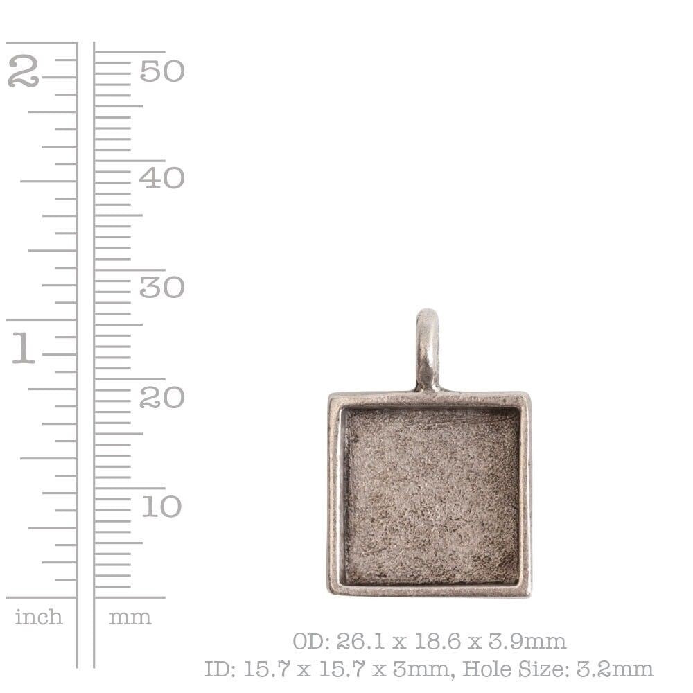 Nunn Design Antiqued Silver Pewter Small Square Bezel Pendant, 26x19mm, 1 pc