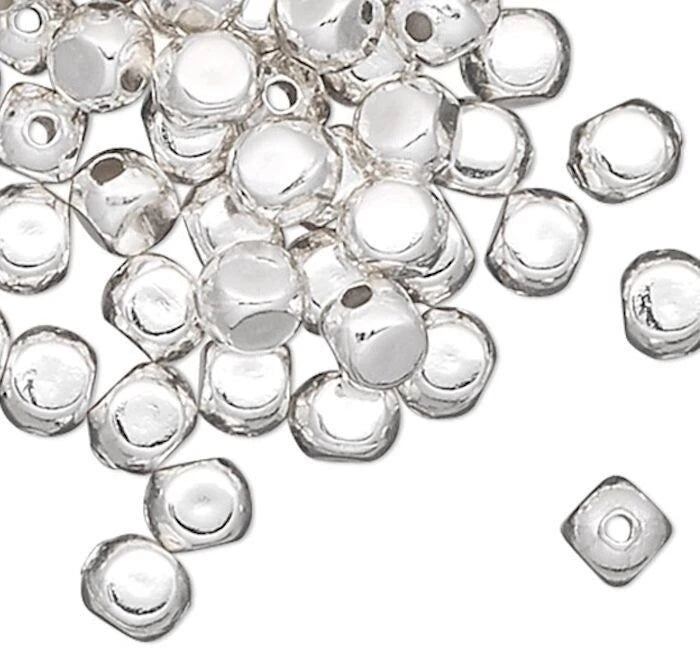 Silver Plated Brass Rounded Square Spacer Beads, 3mm, 100 pcs