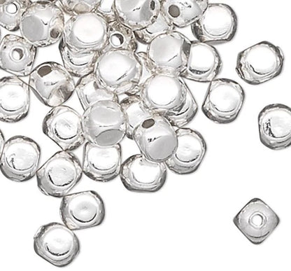 Silver Plated Brass Rounded Square Spacer Beads, 3mm, 100 pcs