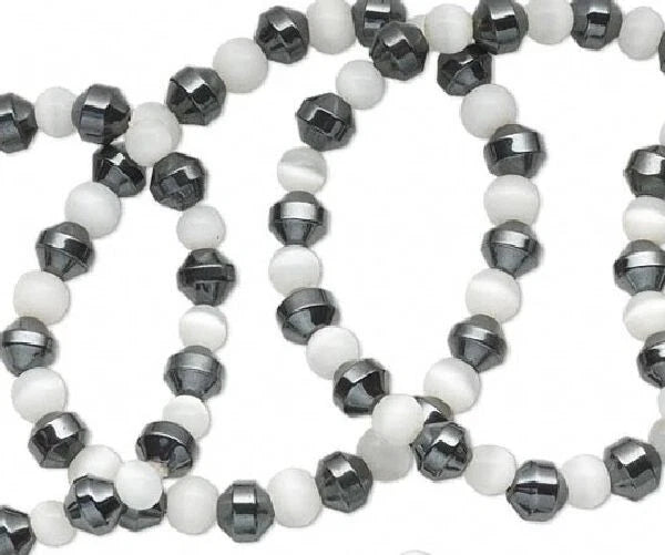 White Cat's Eye & Hemalyke Stretch Bracelet, 6mm, 1 pc