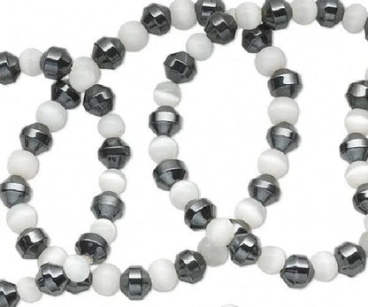 White Cat's Eye & Hemalyke Stretch Bracelet, 6mm, 1 pc