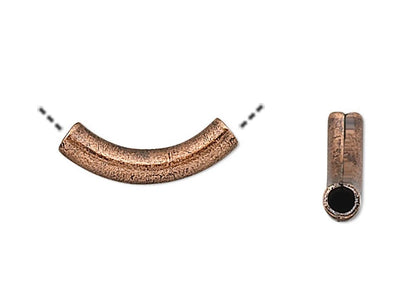 Antiqued Copper Plated Brass Curved Tube Beads, 10x2mm, 144 pcs