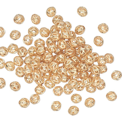 Gold Plated Brass Filigree Cut-Out Round Spacer Beads, 4mm, 100 pcs