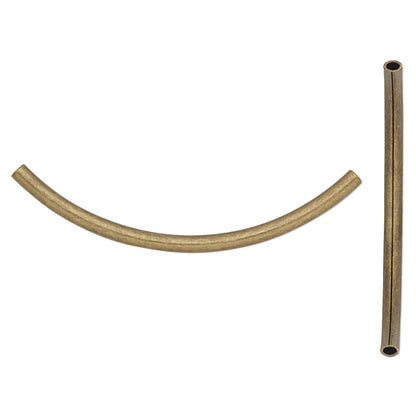 Antiqued Gold Plated Brass Curved Tube Beads 38x2mm, 50 pcs