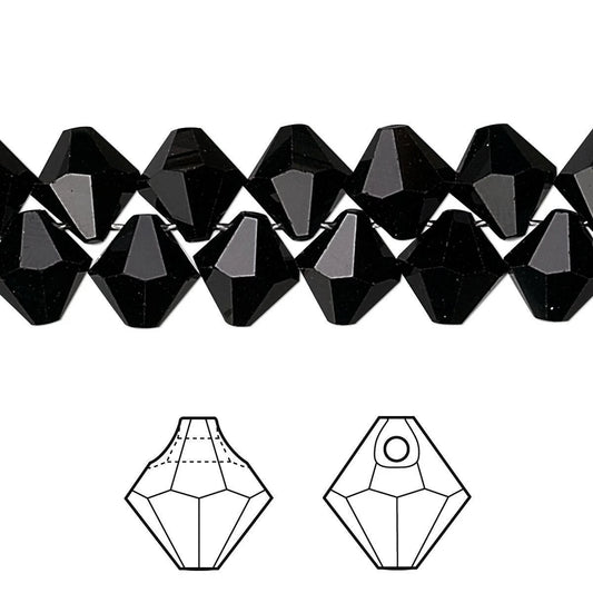 Swarovski Jet Black Top-Drilled Faceted Bicone Beads (6301), 8mm, 12 pcs