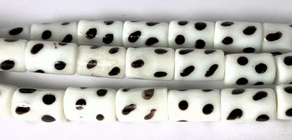Lampwork Glass White Black Polka Dot 16x11mm Tube Beads, 1 Strand (approx. 25)
