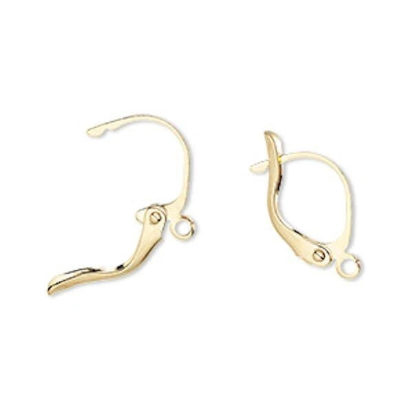 Gold-Plated Brass Leverback Ear Wires with Open Loop, 17mm, 50 Pairs