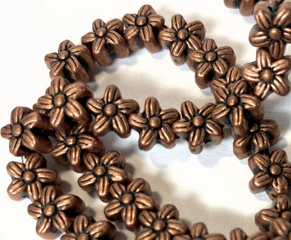 Antiqued Copper Pewter Double-Sided Daisy Flower Beads, 6mm, 42 pcs