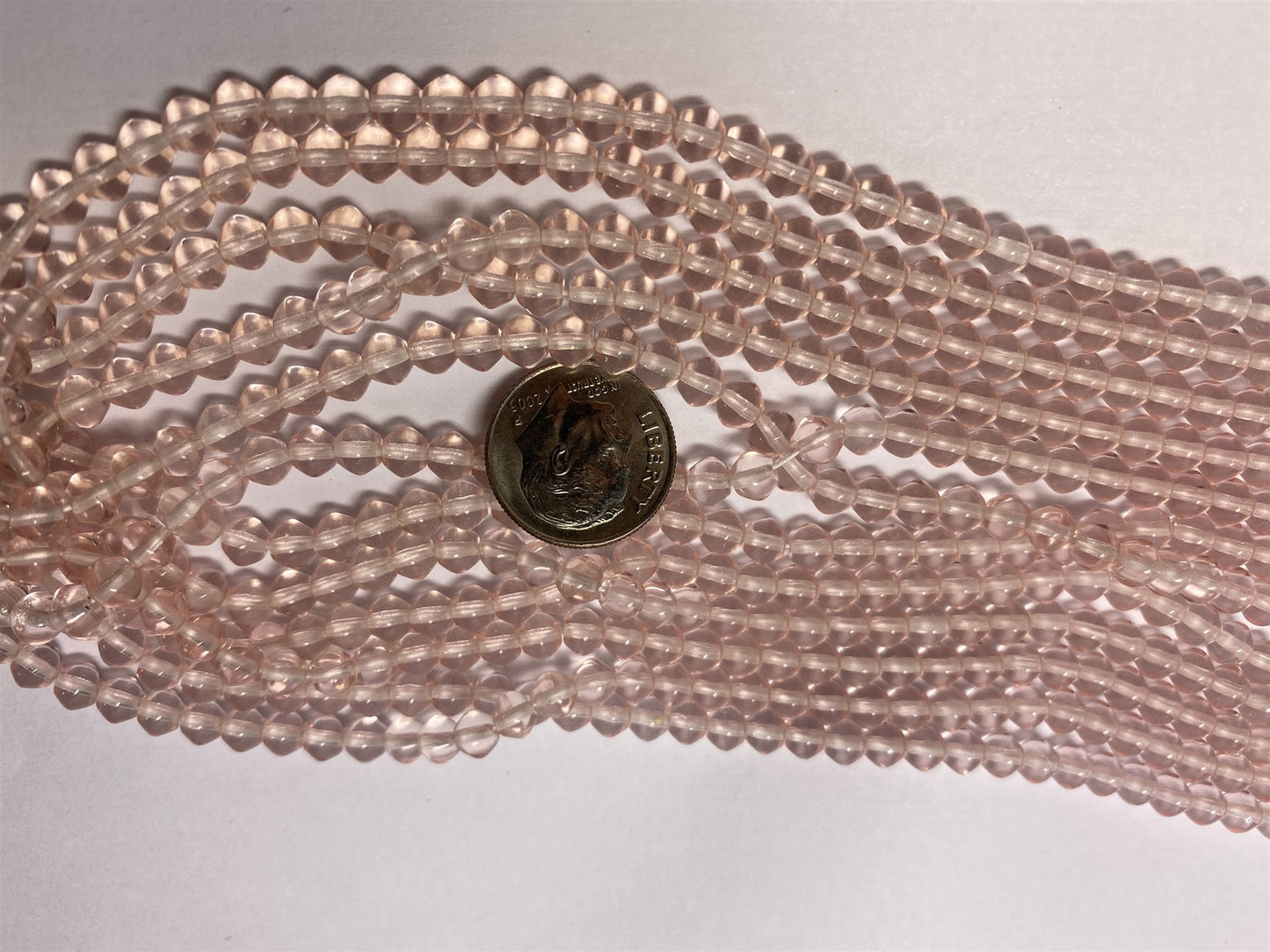 Czech Pressed Glass Rosaline Pink Spindle Beads, 5x4mm, 1 Strand (approx. 98)