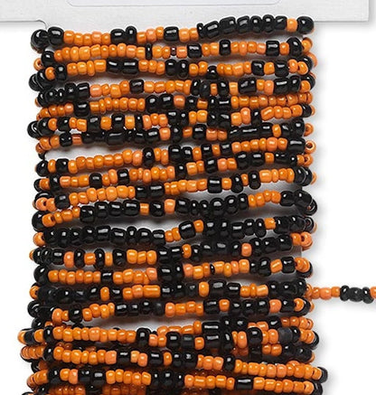 Black & Orange Pre-Strung Glass Seed Beads on Wire, 15 ft — Halloween