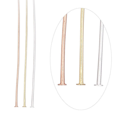 Head Pin Mix, Gold, Silver & Copper Plated Brass, 24 Gauge, 2 inch, 144 pcs