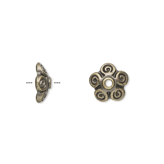 Antiqued Brass Pewter Filigree Bead Caps, 10x3mm, 10 pcs