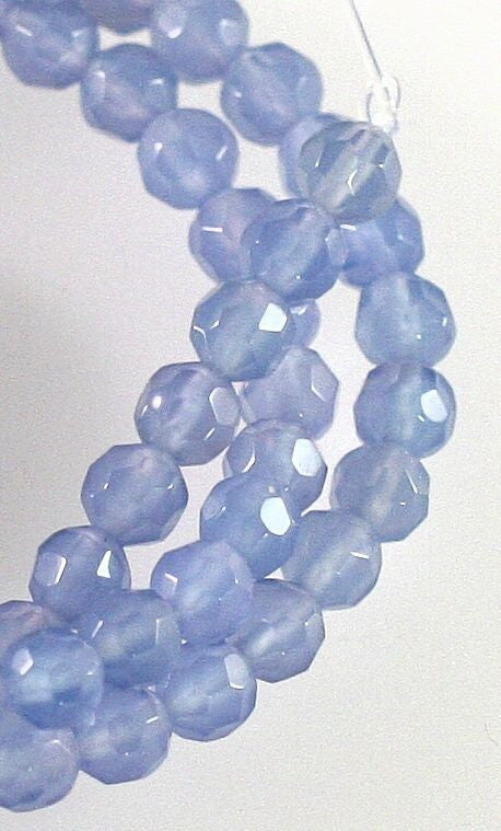 Beads, Light Blue Onyx B Grade 4mm Hand-Cut Faceted Round, 1 Strand (approx. 96-100 pcs)