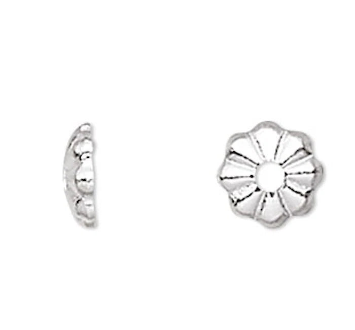 Ribbed Bead Caps, Silver Plated Brass, 3x1mm, 100 pcs