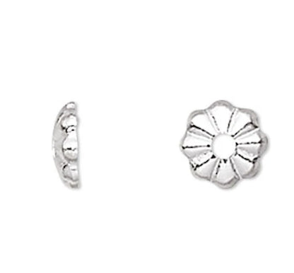 Ribbed Bead Caps, Silver Plated Brass, 3x1mm, 100 pcs