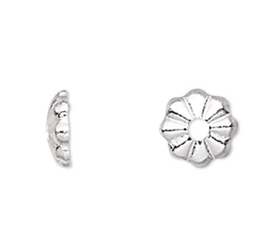 Ribbed Bead Caps, Silver Plated Brass, 3x1mm, 100 pcs
