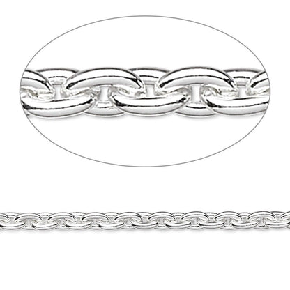 Silver Plated Steel Cable Chain, 4.8x3.3mm Links - 5 Feet