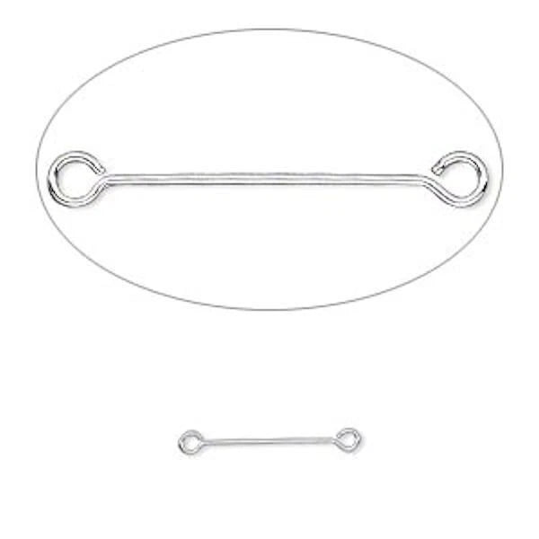 Silver Plated Brass Double Eye Pin Link Connectors, 15x2mm, 26 Gauge, 100 pcs