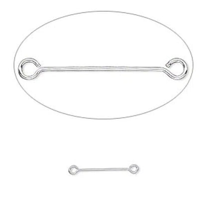 Silver Plated Brass Double Eye Pin Link Connectors, 15x2mm, 26 Gauge, 100 pcs