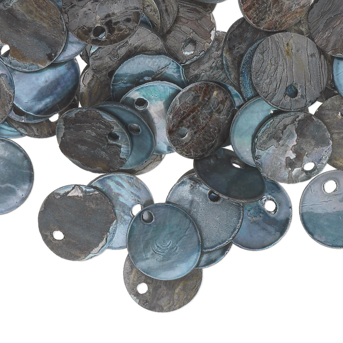 Mussel Shell 10mm Round Coin Drop Charms, 100 pcs