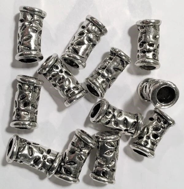 Antiqued Silver Plated Brass Filigree Curved Tube Beads, 7x15mm, 12 pcs