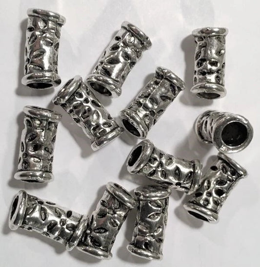 Antiqued Silver Plated Brass Filigree Curved Tube Beads, 7x15mm, 12 pcs