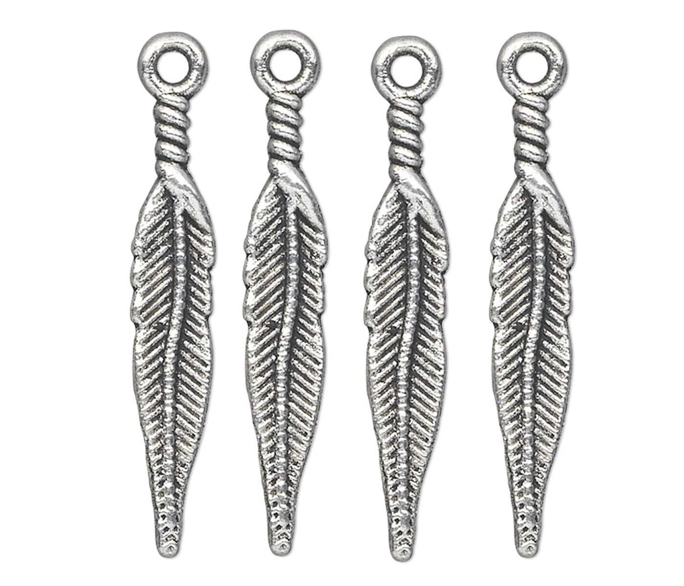 Antiqued Silver Pewter Double-Sided Feather Charms, 26x5mm, 10 pcs