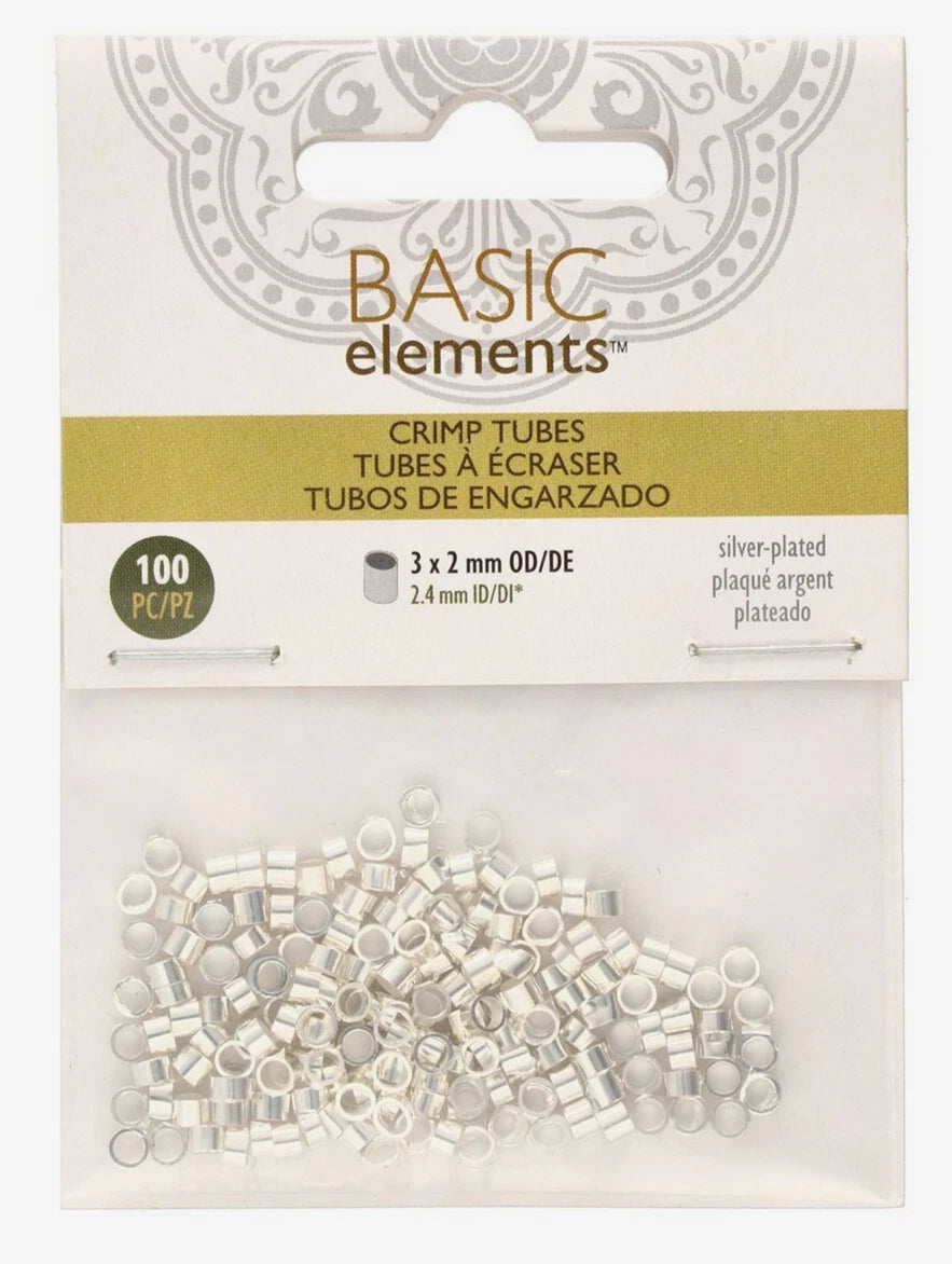 Beadsmith Silver Plated Crimp Tubes, 3x2mm, 100 pcs