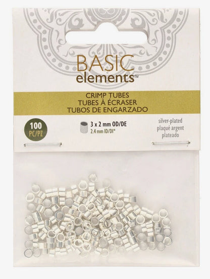 Beadsmith Silver Plated Crimp Tubes, 3x2mm, 100 pcs