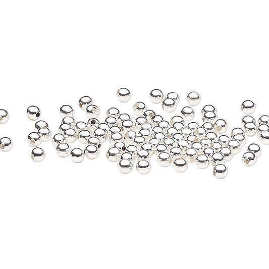 Silver-Plated Brass Smooth Round Spacer Beads, 2mm, 100 pcs