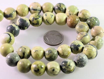Beads, Yellow "Turquoise" (Natural Serpentine) 12mm Round, 1 Strand (approx. 33 pcs)