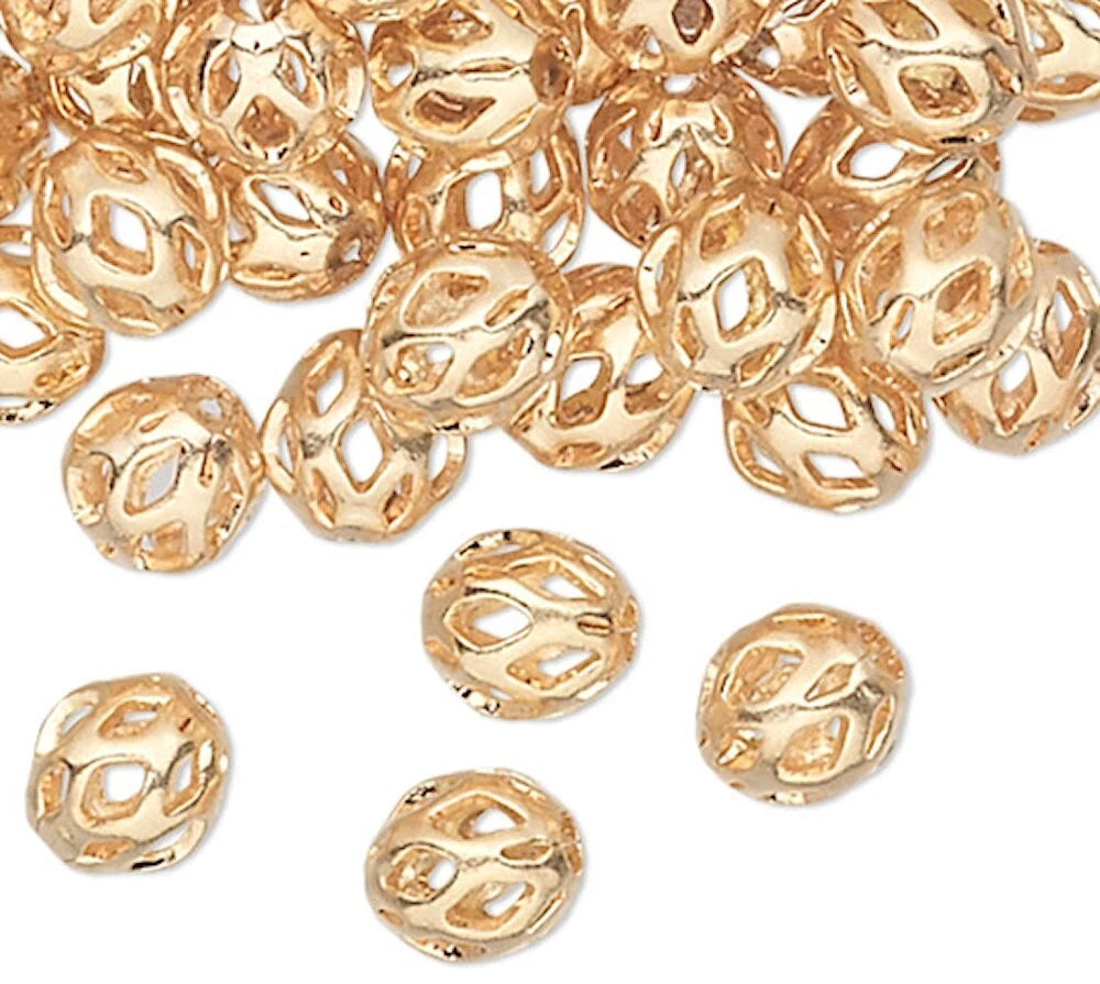 Gold Plated Brass Filigree Cut-Out Round Spacer Beads, 4mm, 100 pcs