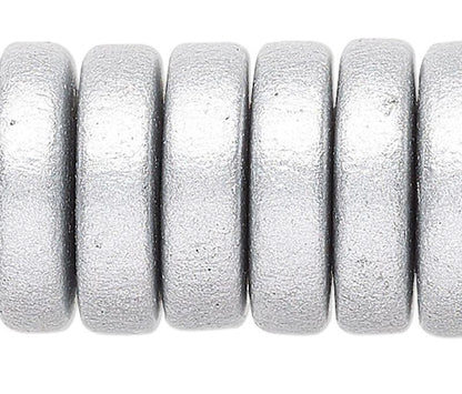 Bead, 8 Inch Strand Wood Metallic Silver 15x4mm Rondelle Disc Beads